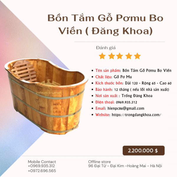 Bồn tắm gỗ Pơ Mu Bo Viền