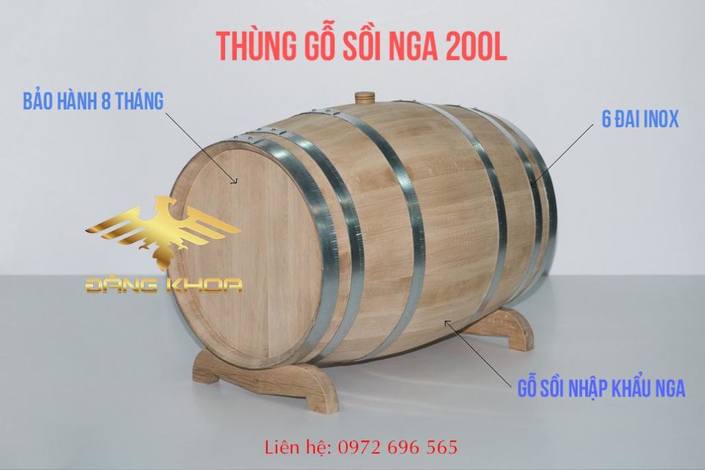Kích thuớc thùng gỗ sồi 200L